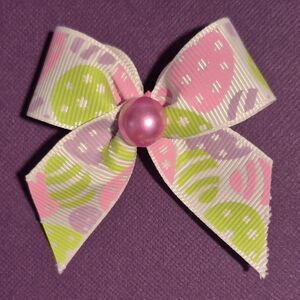 Pastel Pink and Green Hair Bow with Easter Egg Design